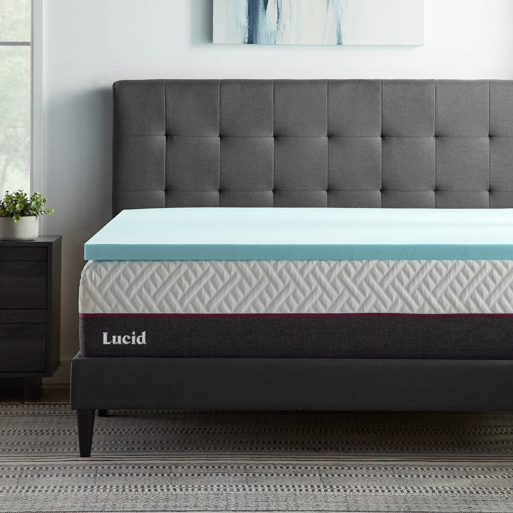 Lucid 2″ Cooling Gel with Aloe Plush Memory Foam Twin Mattress Topper Premium