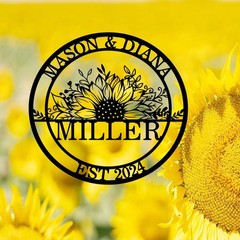 Personalized Wedding Sign – Sunflower Family Name & Established Date Metal Art