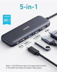 Anker 332 USB-C Hub (5-in-1) with 4K HDMI Display, 5Gbps and 2 5Gbps USB-A Data