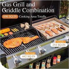 5-Burner Propane Gas Grill and Griddle Combo Stainless Steel Outdoor Patio