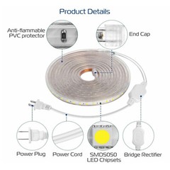 110V LED Strip Light SMD 5050 Flexible Tape Home Outdoor Lighting Rope + US Plug