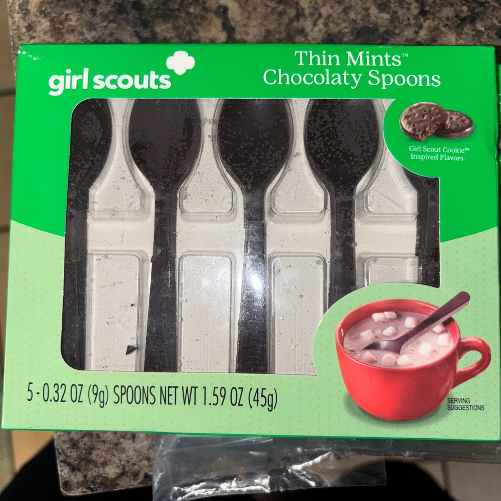 Girl Scouts Thin Mints Chocolate Spoons 1.6 Oz Packs Edible Melts for Hot Drinks