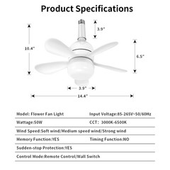 1-4PCS 2 In 1 E27 Ceiling Socket Fan 30W Dimmable LED Light Remote Control