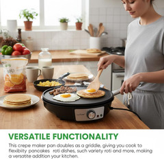Electric Crepe Maker Pan & Griddle | 12 Inch Nonstick Cooktop | LED Indicators &