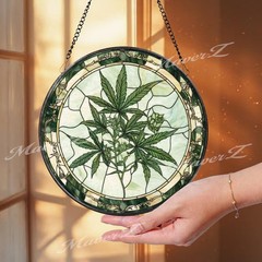 Marijuana Leaf Stained Glass Suncatcher,Cannabis Plant Window Ha nging Decor