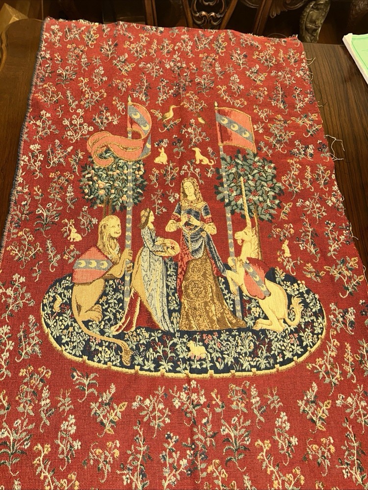 Vintage Tapestry The Lady & The Unicorn 26.5”x 46” Medieval Unfinished & Unframe