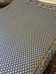 Williams & Sonoma French Country Blue Yellow Print Tablecloth Square 67” X 69”