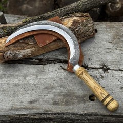 Forged Gardening Sickle 7.48” Blade Carbon Steel with Leather Sheath Belt Loop