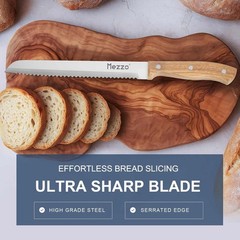 Mezzo Serrated Bread Knife for Homemade Bread, High Carbon Steel Sourdough Knife