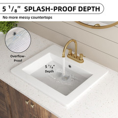 21″x18″ White Drop-In Bathroom Sink Ceramic Rectangular 4″ Centerset Faucet Hole