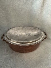 Williams Sonoma Oval Copper Cocotte Casserole Dutch Oven 2Qt Tin Lined France