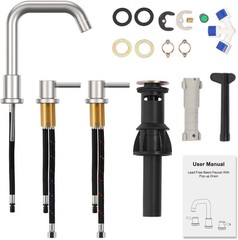 Brushed Nickel Bathroom Faucet 3 Hole Wide-spread 8 Inches with Supply Lines