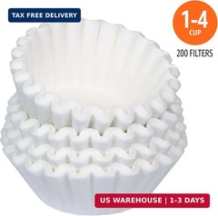 Basket Coffee Filters for 1-4 Cup Coffee Makers, White, 200 Count