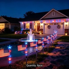 Lighted Holiday Displays 8-Pack Solar American Flag Lights Outdoor, 4Th of July