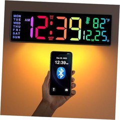 14.2″ Large Digital Wall Clock, Bluetooth Auto Time/Date/Day 14.2″ Multicolor