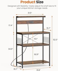 4 Tier Microwave Stand,Kitchen Bakers Rack w/ Power Outlet,Adjustable Shelf Unit