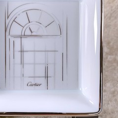 Cartier Porcelain Mini Change Tray Ashtray Platinum Painted Rim 8 x 8cm w/ Box