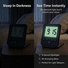 Digital Travel Alarm Clock – No Bells, Whistles, Simple 7 x 8 cm, Black
