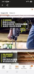 Ryobi P223K2SB 18V 1 inch Cordless Rotary Hammer Drill Z14
