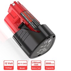 2 Pack 12V 3.0Ah for Milwaukee M-12 Lithium-ion Battery 48-11-2425 48-11-2420