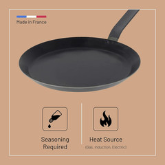 Blue Carbon Steel Crepe & Tortilla Pan – 9.5” Diameter, 7.5” Cooking Surface – I