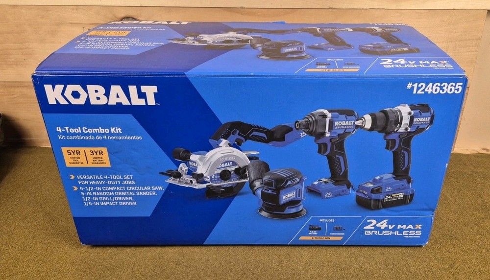 Kobalt 4 Tool Combo Kit 4-1/2″ Compact Circular Saw Sander Drill Driver Impact