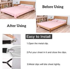 4 Bed Sheet Fasteners Adjustable Elastic Suspenders Straps Mattress Covers Clips