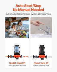 VEVOR RV Water Pump 12V DC 5 GPM (18.9 L/min) 4-Chamber Diaphragm Water Pump