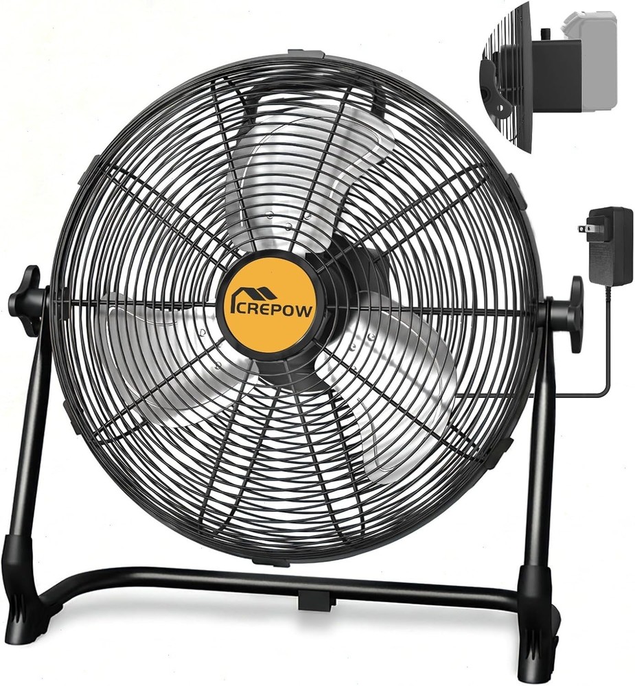 Floor Fan 12″ For Dewalt 20V Max Battery W/AC Adapter High Velocity Cooling Fan