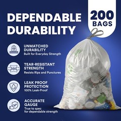 Plasticplace 13 Gallon Extra Tall Drawstring Trash Bags -Clear, Case of 200 Bags