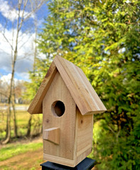 Handmade Cedar Birdhouse w/ Chimney Rustic Outdoor Wren Chickadee Nest Box