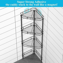 4 Tier Floor Standing Corner Shower Caddy Organizer Shelf with Hooks, Bathroom