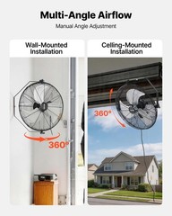 VEVOR 18 in Wall Mount Fan 2 Pack 3 Speed Long Airflow Industry Garage Workshop