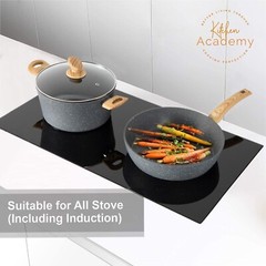 17 Pieces Cookware Set Nonstick Granite Coated Pots and Pans Set Bakeware Set