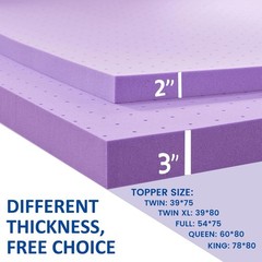 SINWEEK 2 Inch Gel Memory Foam Mattress Topper Ventilated Soft Pressure Relieve