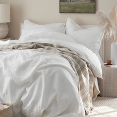 The Company store Premium Breathable Washed Linen Solid Flat Bed Sheet