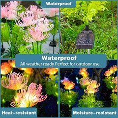 Solar Garden Lights Flower Outdoor Waterproof LED Flower Stake Lamp Yard Pink