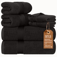 6Pc Bath Towel Set Washcloths 100% Cotton Zero Twist Absorbent Bathroom Towels