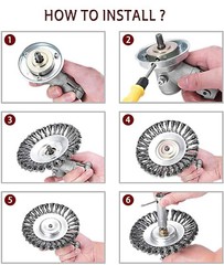 6 8 10 inch Steel Wire Wheel Brush Cutter Weed Eater Trimmer Head w/ Adapter Kit