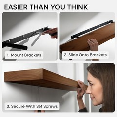 24inch Walnut Floating Shelves for Wall, High End Solid Real Wood 24in Floati…