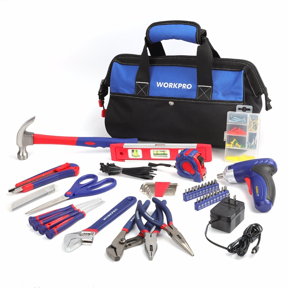 WORKPRO 125-PIECES Household Tool Kit Home Repair Basic Tool Sets w/13″ Tool Bag