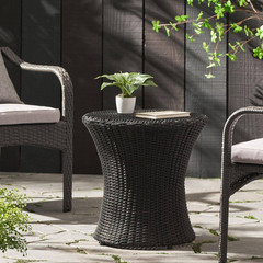 19.75 In. H Outdoor Wicker Accent Table, Aluminum Frame Space-Saving Durable Sid