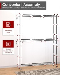 Sakugi Clothes Rack, Heavy-Duty Garment Rack with Shelves & Wheels, Freestanding
