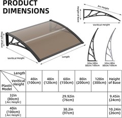 32″x48″ Awning for Door Window Outdoor polycarbonate Canopy Rain and Sun Protect