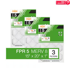 15 x 20 x 1 Standard Pleated Air Filter FPR 5, 3-Pack, Air Filters Replacement
