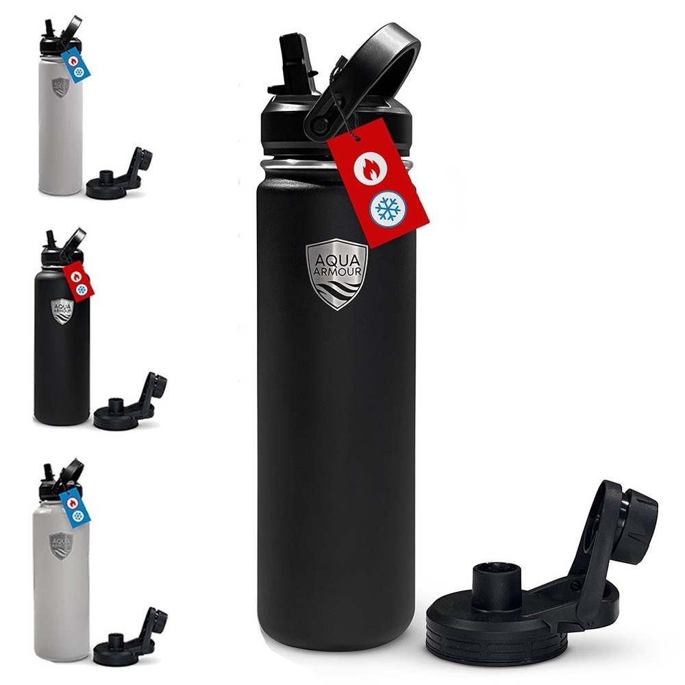 Aqua Armour Insulated Leak-proof Water Bottle W/ Straw & Twist Lids, 22 or 40oz