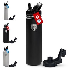 Aqua Armour Insulated Leak-proof Water Bottle W/ Straw & Twist Lids, 22 or 40oz