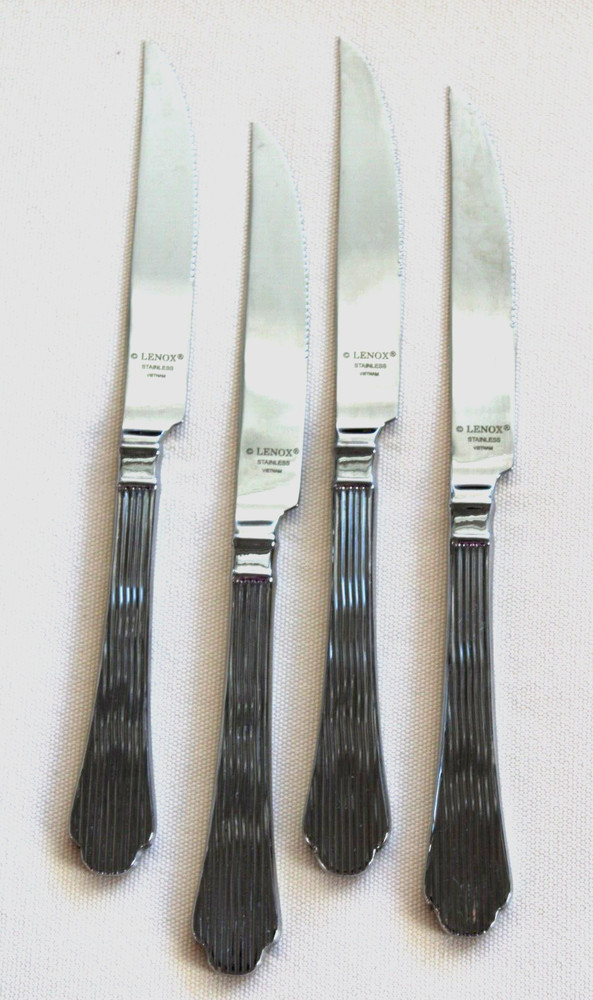4 Lenox ABILENE Serrated Steak Dinner Knives Stainless Vietnam 9-1/2″ Long-EUC