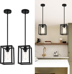 Matte Black Metal Farmhouse 6.7 x 9.8in Hanging Pendant Light Fixture (Set of 2)