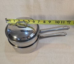 Vintage Belgium 2 QT Double Boiler Pans Lid Stainless Steel MANOR HOUSE